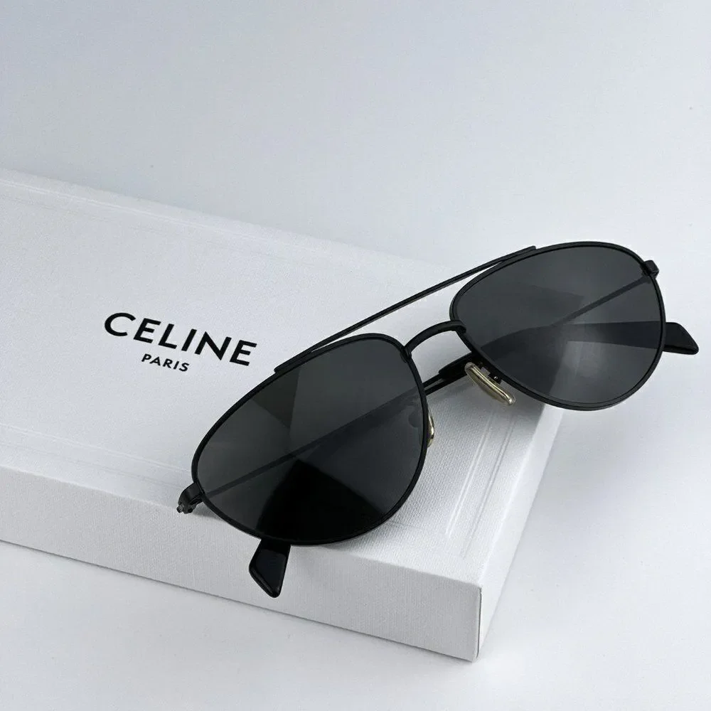 SALE! NEW Celine CL40077U 02A Matte Black Smoke Pilot Unisex Sunglasses